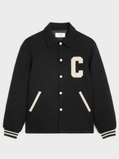 Textured Wool Baseball Teddy Jacket Black - CELINE - BALAAN 2