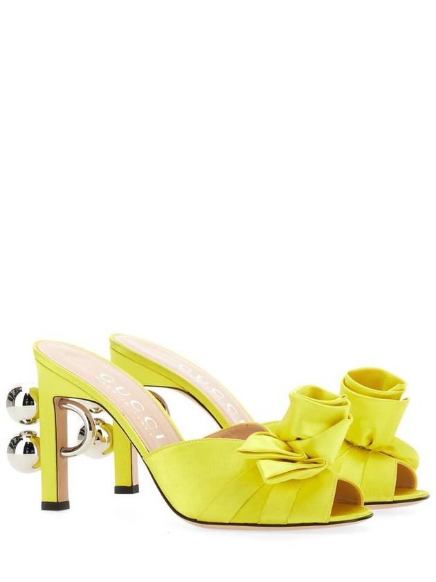 Women's Spear Open Toe Satin Sandals Heel Yellow - GUCCI - BALAAN 4