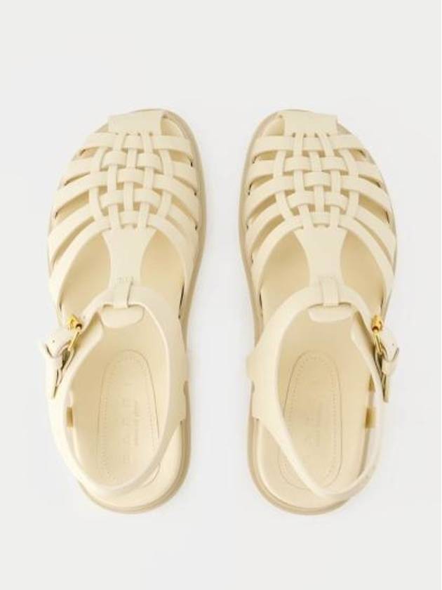 Leather Flat Sandals Beige - MARNI - BALAAN 5