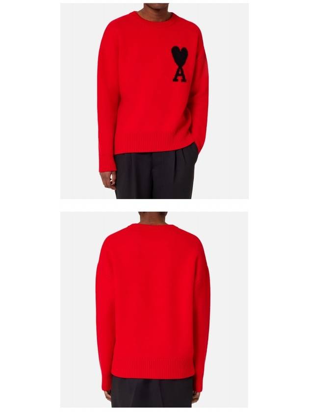 Big Heart Logo Wool Knit Top Red Black - AMI - BALAAN 7