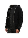 Men's Zipper Button Wool Hooded Jacket Black - RICK OWENS - BALAAN 1