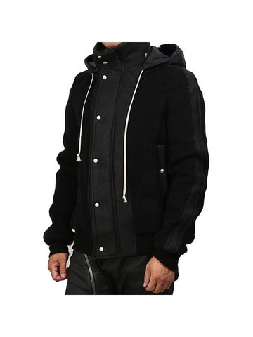 Men's Zipper Button Wool Hooded Jacket Black - RICK OWENS - BALAAN 1