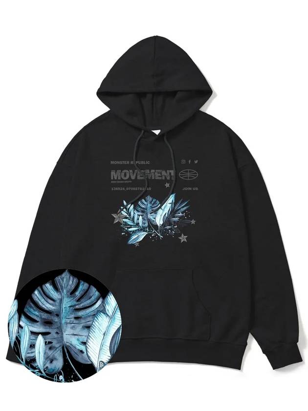 Monstera Blue Overfit Hoodie Black - MONSTER REPUBLIC - BALAAN 3