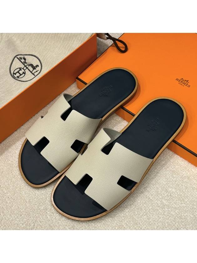 Men's Izmir Sandals Calfskin Absong White Navy - HERMES - BALAAN 3