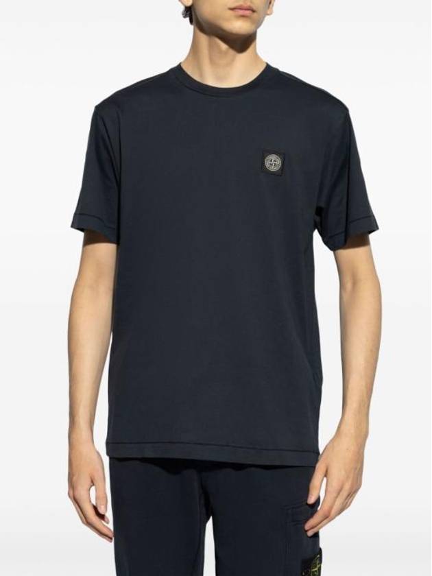 Logo Patch Short Sleeve T-Shirt Navy - STONE ISLAND - BALAAN 4