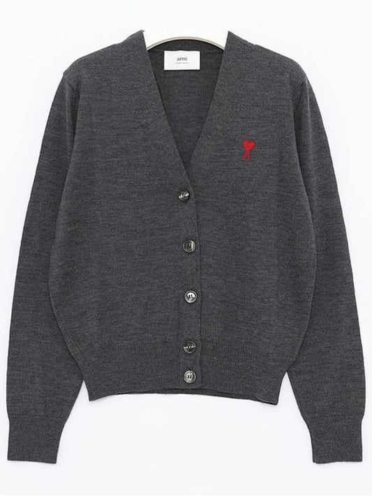 Heart Logo Wool Cardigan Heather Grey - AMI - BALAAN 2