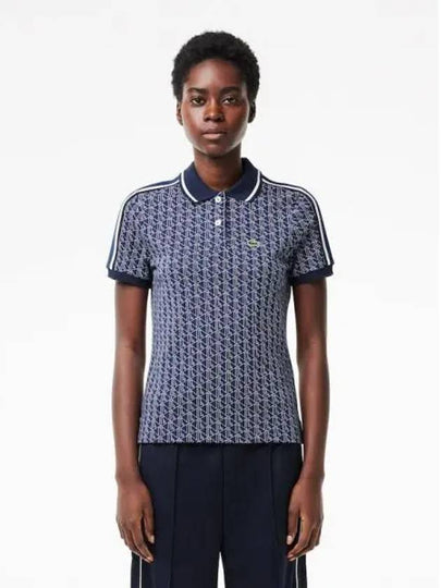 Slim Fit Monogram Jacquard Polo Shirt Navy - LACOSTE - BALAAN 2