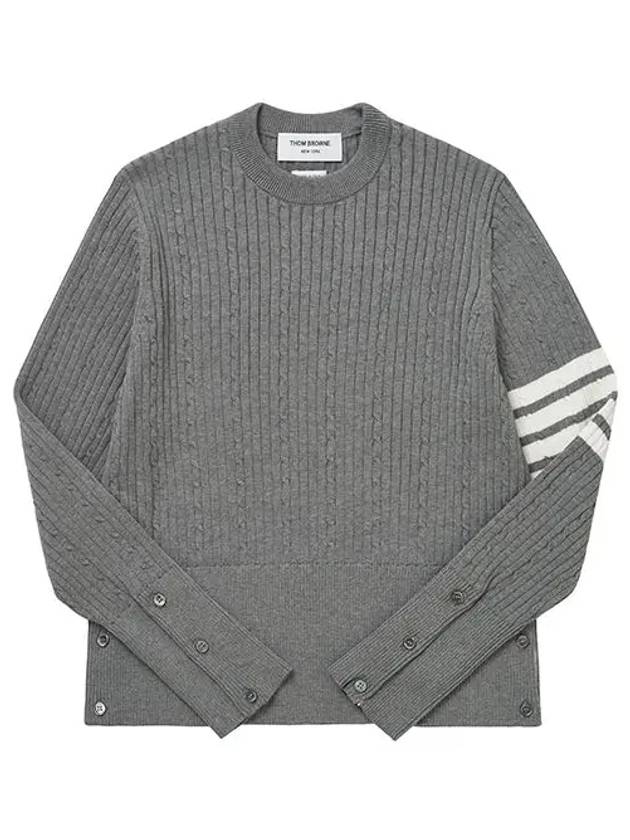 Baby Cable Cotton 4 Bar Crew Neck Knit Top Grey - THOM BROWNE - BALAAN 3