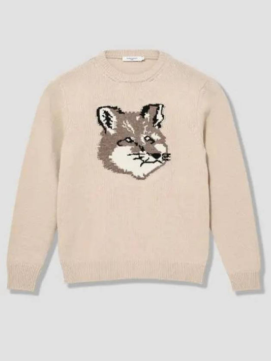 Men's Big Fox Head Classic Pullover Knit Top Beige - MAISON KITSUNE - BALAAN 2