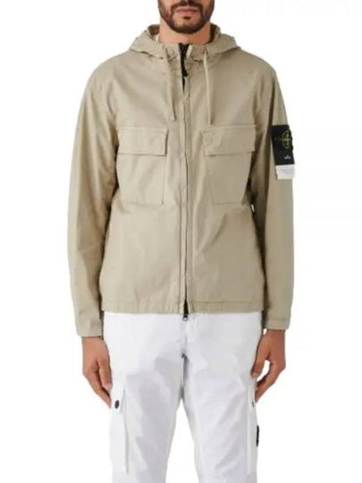 Cotton Twill Stretch Hooded Jacket Beige - STONE ISLAND - BALAAN 2