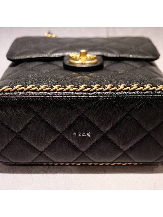 23K camellia decorated chain base square backpack caviar calfskin black AS4490 B14351 94305 - CHANEL - BALAAN 5