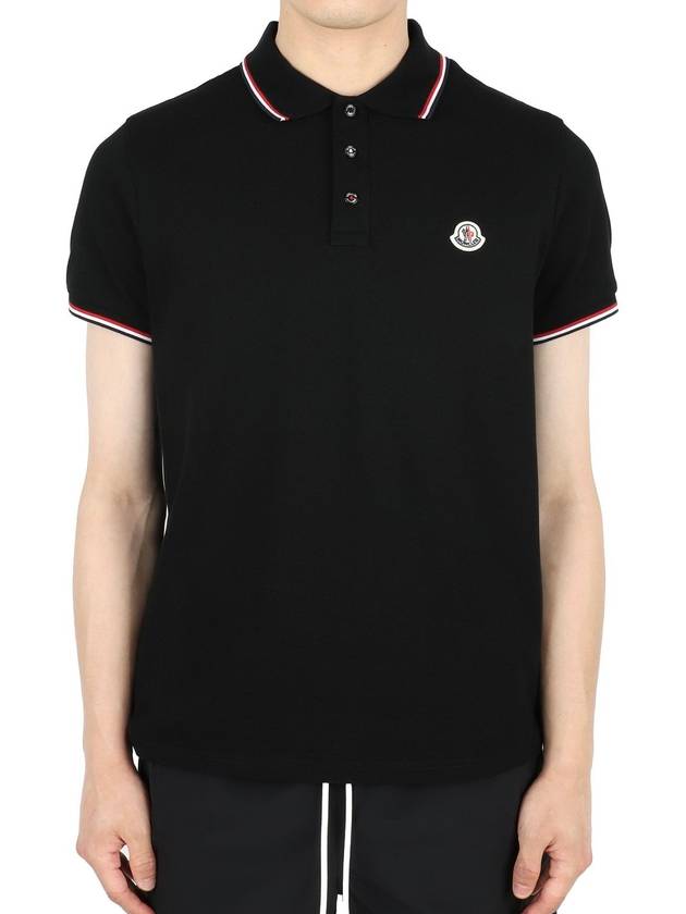 Montclair Men s Three Stripe Collar Wappen PK Short Sleeve Black 8A70300 84556 999 - MONCLER - BALAAN 1