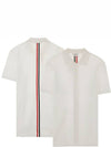 Men's Cotton Pique Center Bag Striped Short Sleeve Polo Shirt White - THOM BROWNE - BALAAN 2