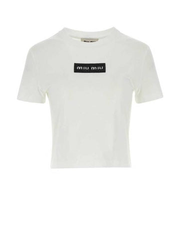 Embroidered Logo Short Sleeve T-Shirt White - MIU MIU - BALAAN 1