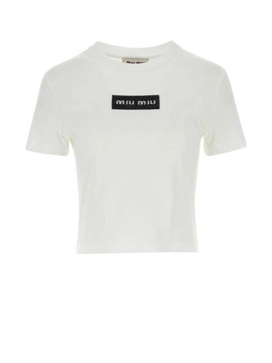 Embroidered Logo Short Sleeve T-Shirt White - MIU MIU - BALAAN 1