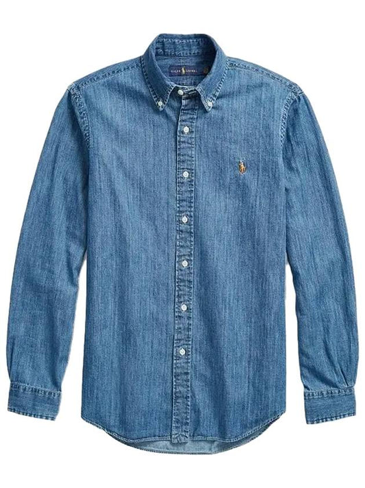 Classic Fit Denim Long Sleeve Shirt Blue - POLO RALPH LAUREN - BALAAN.