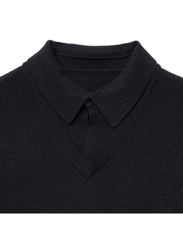 Layered V Neck Polo Knit Black - NOIRER - BALAAN 5