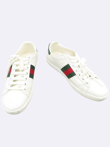 Gucci 387993 White Color Leather Green Red Three Stripes Detail Ace Snake Pattern Lace Up Women s Sneakers 35 - GUCCI - BALAAN 1