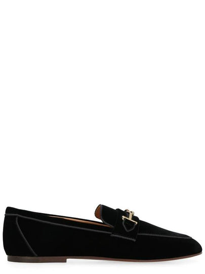 Women's Metal Double T Velvet Loafers Black - TOD'S - BALAAN 2