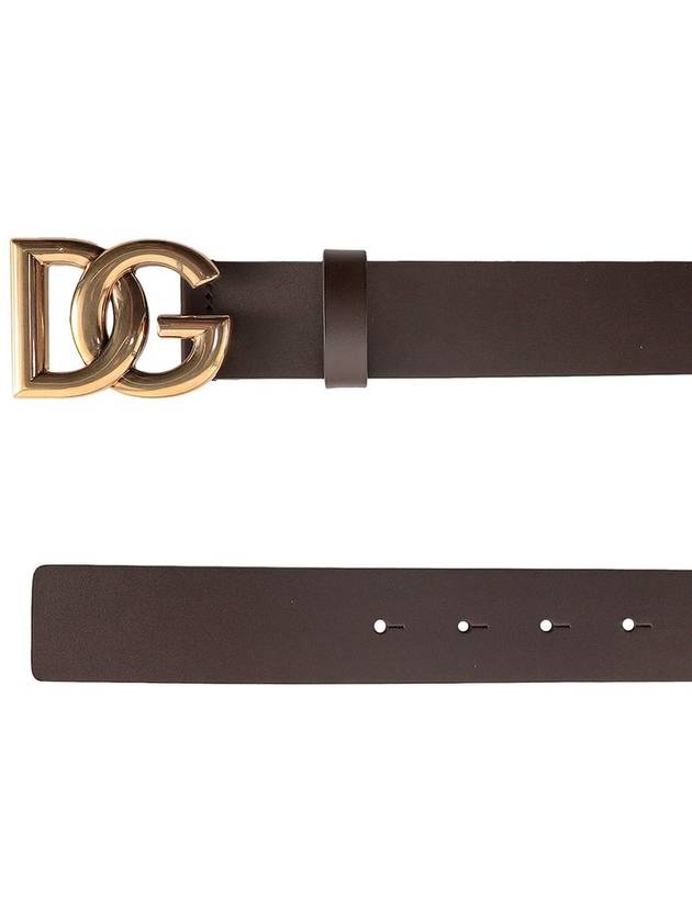 Men's DG Buckle Leather Belt Brown - DOLCE&GABBANA - BALAAN 3