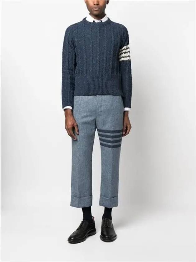 Donegal Twist Cable 4-Bar Classic Crewneck Knit Top Blue - THOM BROWNE - BALAAN 3