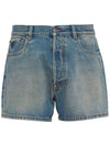 Men's Bermuda Wash Denim Shorts Light Blue - PRADA - BALAAN 1