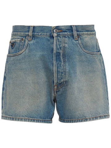 Men's Bermuda Wash Denim Shorts Light Blue - PRADA - BALAAN 1