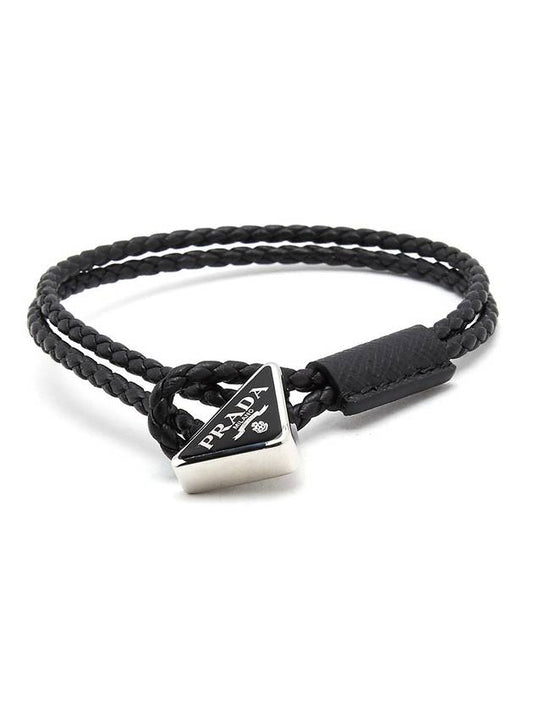 Nappa Braided Triangle Logo Bracelet Black - PRADA - BALAAN 1
