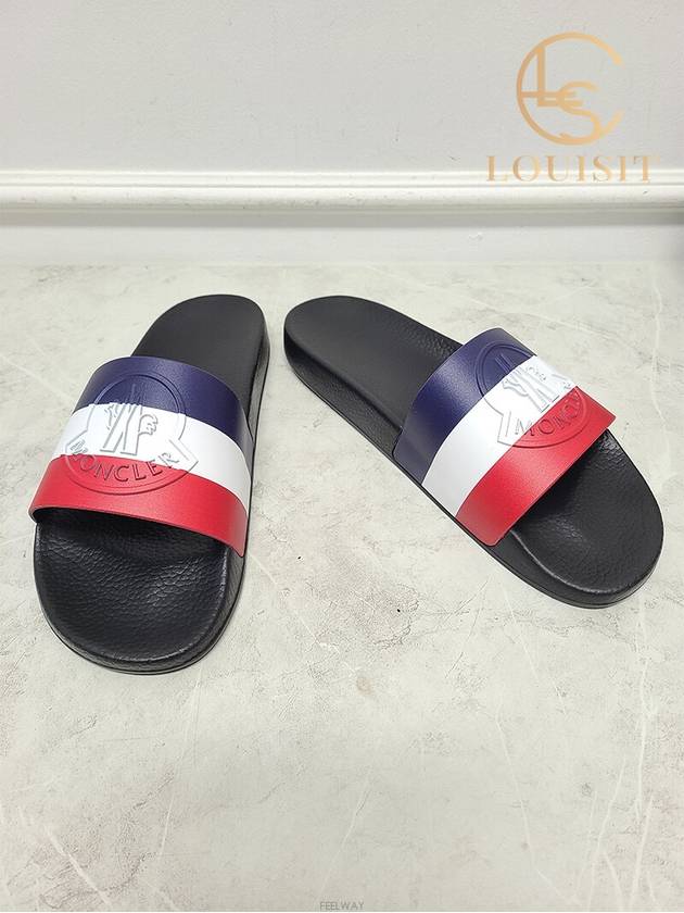 Used luxury goods Lewis It 43 Moncler black three stripe banding logo basil slippers - MONCLER - BALAAN 2