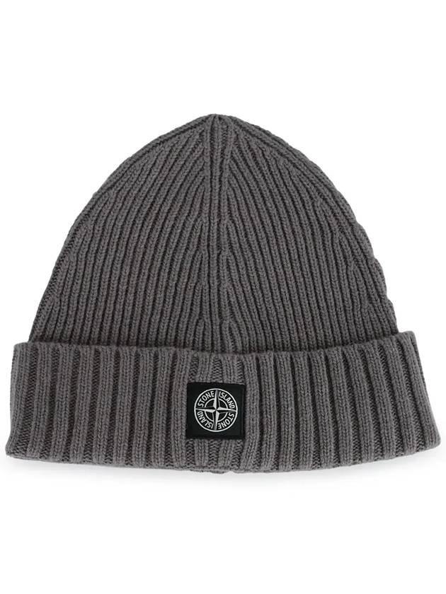 Stone Kids Logo Patch Wool Knit Beanie Dark Gray 7916N03Z3 V0063 - STONE ISLAND - BALAAN 3