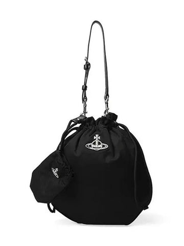 Logo Plaque Drawstring Bucket Bag Black - VIVIENNE WESTWOOD - BALAAN 1