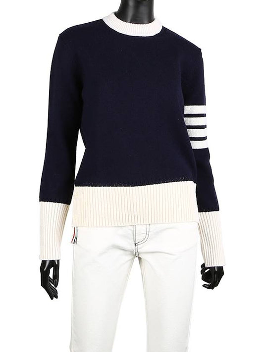 crew neck pullover knit navy - THOM BROWNE - BALAAN.