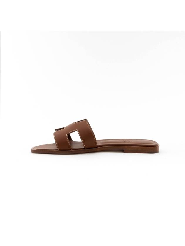 Oran Calfskin Slippers Gold Piqures Ecrues - HERMES - BALAAN 7