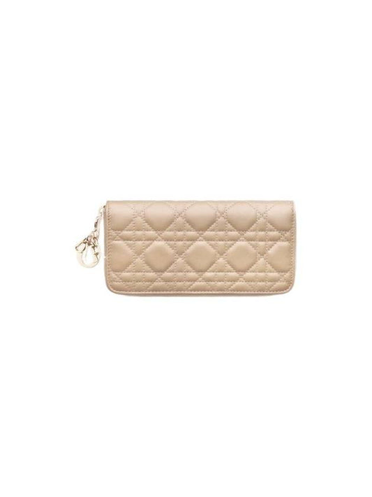 Lady Voyager Cannage Lambskin Long Wallet Sand - DIOR - BALAAN 1