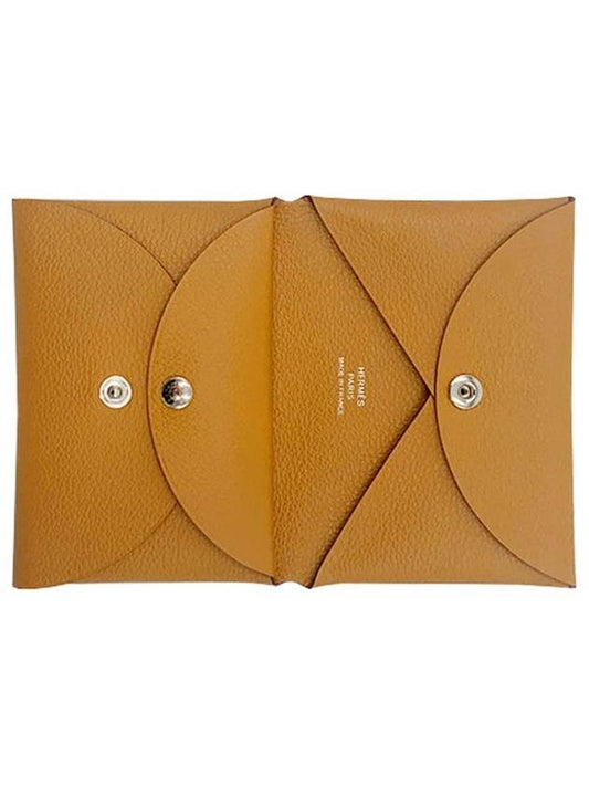 Women Men Calvi Duo Compact Card Holder Evercolor Palladium Hardware Caramel H085238CK28 - HERMES - BALAAN 1