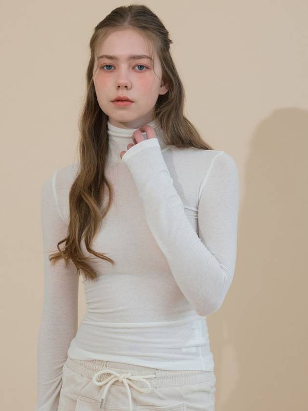 Wool High Neck Long Sleeve T-Shirt Ivory - ETRE AU SOMMET - BALAAN 3