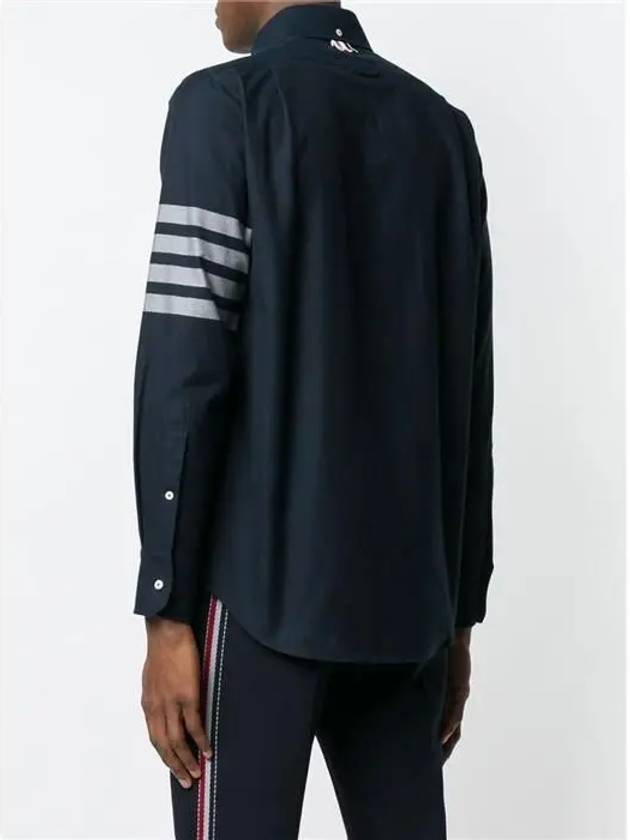 Men's Diagonal Solid Flannel Long Sleeve Shirt Navy - THOM BROWNE - BALAAN 4