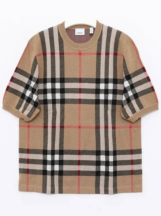 Men's Jacquard Check Pattern Silk Wool Knit Top Beige - BURBERRY - BALAAN 2