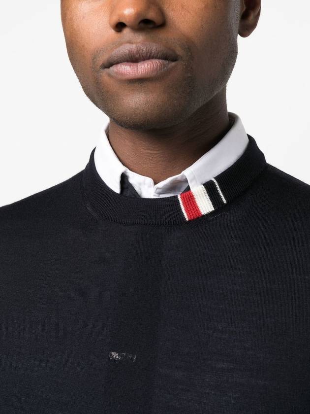 Intarsia Stitch Crew Neck Merino Wool Knit Top Navy - THOM BROWNE - BALAAN 6