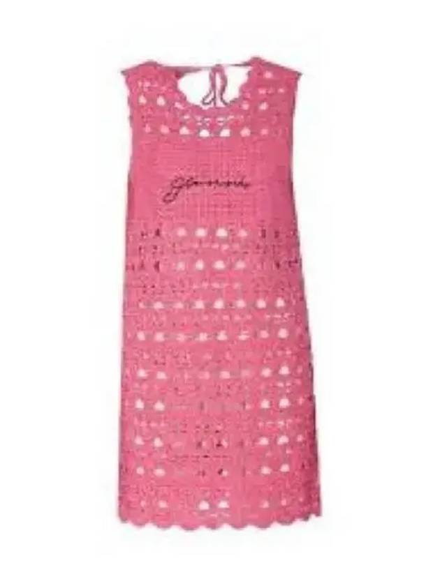 Women's Logo Open Crochet Backless Tunic Short Dress Pink - GANNI - BALAAN 2