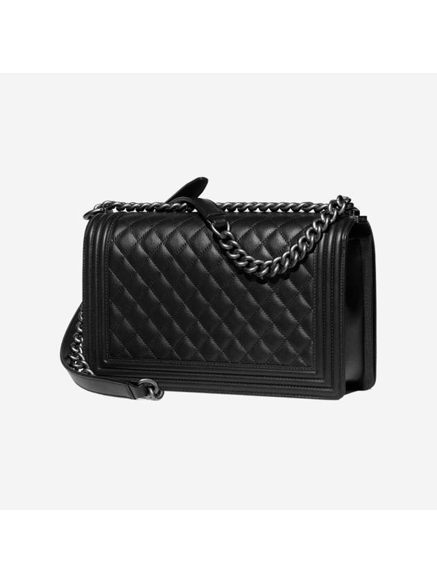 Boy Large Ruthenium Finish Metal Calfskin Shoulder Bag Black - CHANEL - BALAAN 3