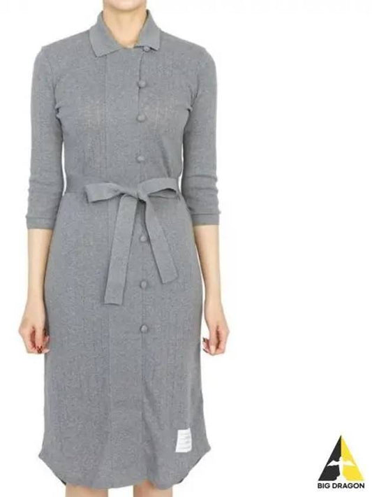 Women's Belted Shirt Midi Dress Grey - THOM BROWNE - BALAAN 2