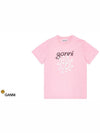 Logo Print Organic Cotton Short Sleeve T-Shirt Pink - GANNI - BALAAN 3