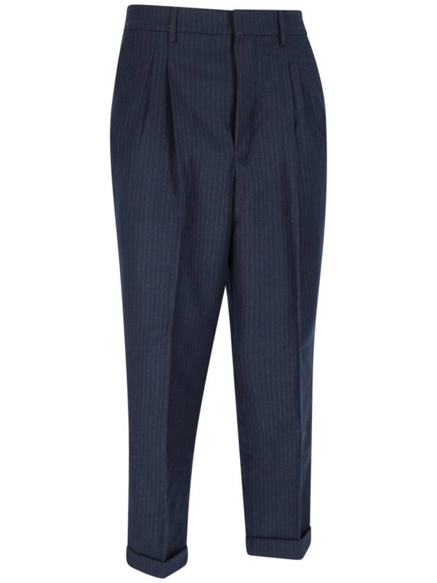 Men's Pinstriped Tailored Cropped Slacks Navy - AMI - BALAAN 3