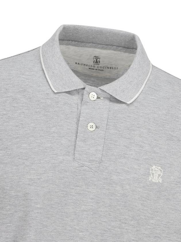 Embroidered Logo Short Sleeve Polo Shirt Grey - BRUNELLO CUCINELLI - BALAAN 4