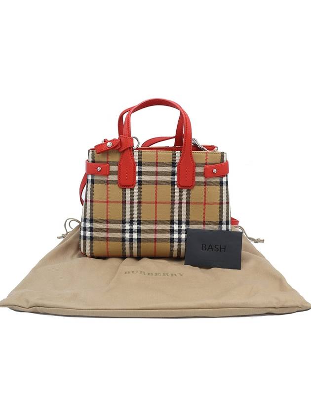 Women s Burberry 4076947 Red Trim Check Banner Small Tote 2WAY gt bag Gangbuk used luxury goods - BURBERRY - BALAAN 3