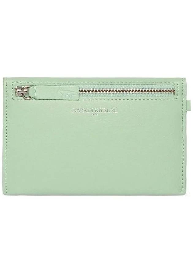 Neck Strap Envelope Leather Coin Wallet  Mist Green - MAISON KITSUNE - BALAAN 3