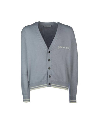 Embroidered Tag Logo Cardigan Grey - DIOR - BALAAN 1