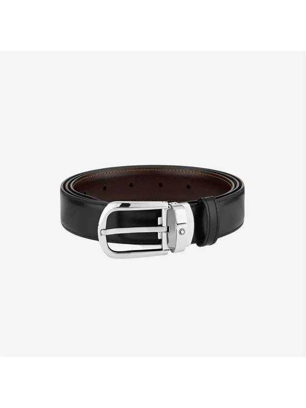 Horseshoe Buckle Reversible Leather Belt Black Brown - MONTBLANC - BALAAN 3