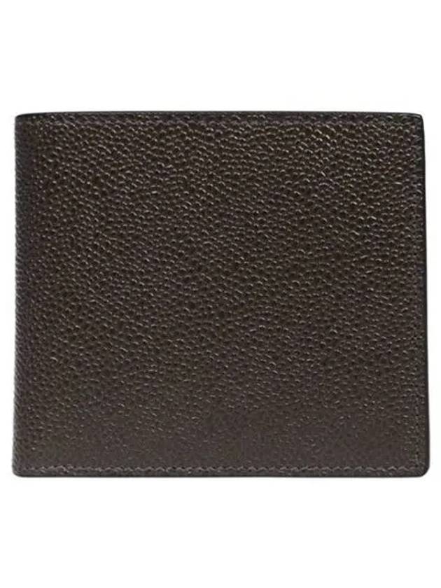 Pebble Grain Leather Half Wallet Dark Brown - THOM BROWNE - BALAAN 2